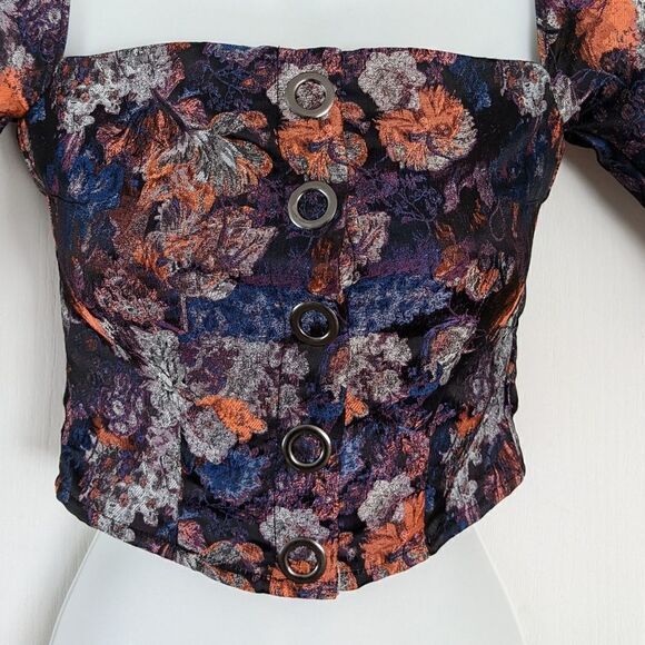 NEW H&M tapestry style baby doll ruffle sleeve floral off the shoulder blouse 2 - Picture 4 of 9